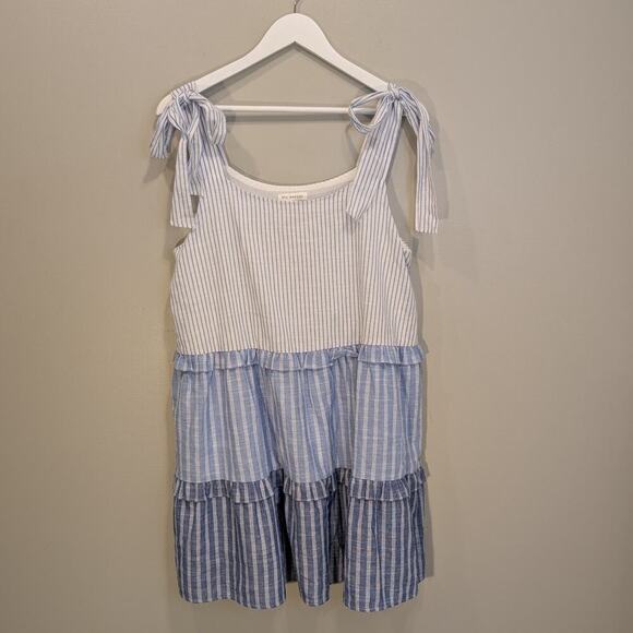 Blu Pepper Dress Color Block Stipes Tie-Shoulder Timeless Preppy Chic - Size L - Picture 2 of 8